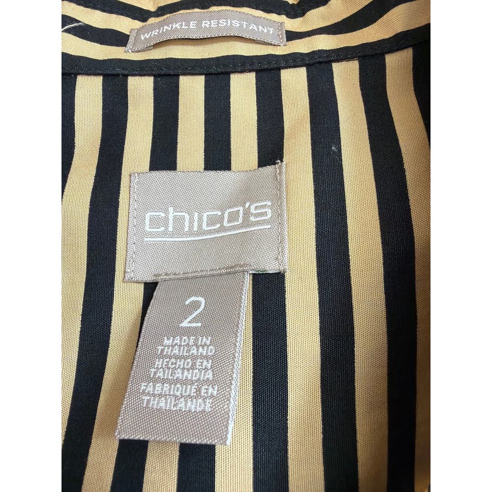 Chicos Black and Tan Striped Button Up Long Sleeve Shirt Size L - Picture 5 of 8